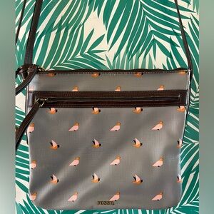 Fossil Key per coated canvas crossbody bag bird print pattern purse